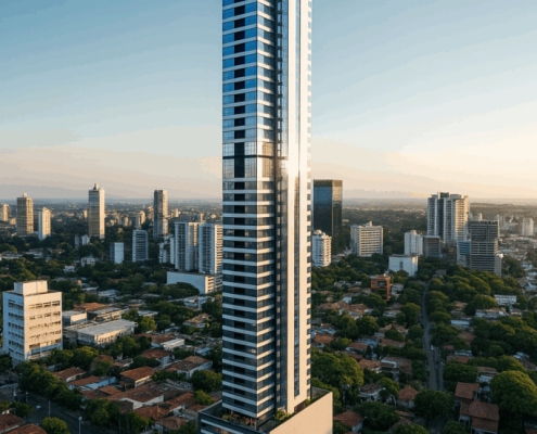 Vista aérea diurna de Petra Tower en Asunción